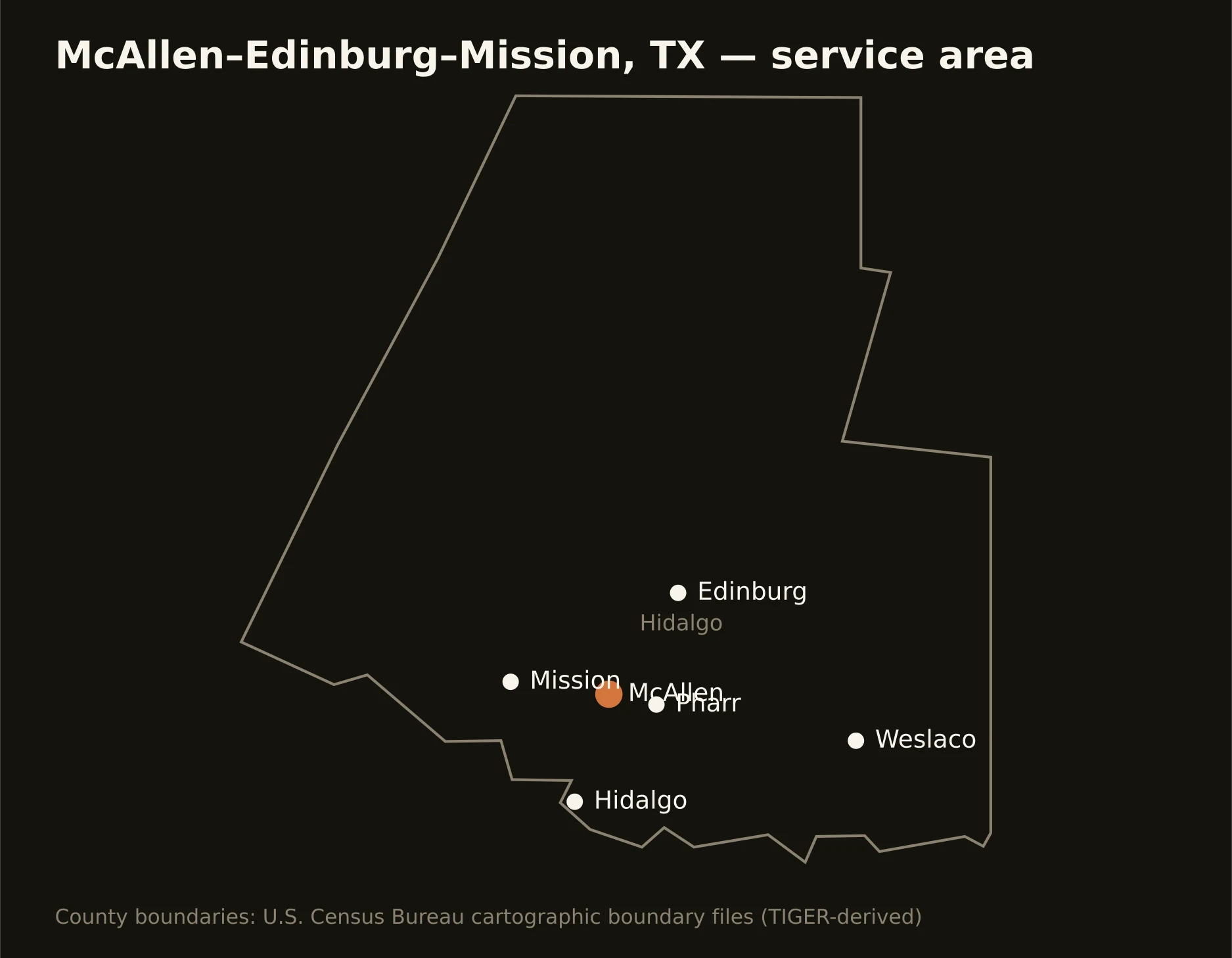 McAllen–Edinburg–Mission, TX directional drilling service area map — component counties and cities served